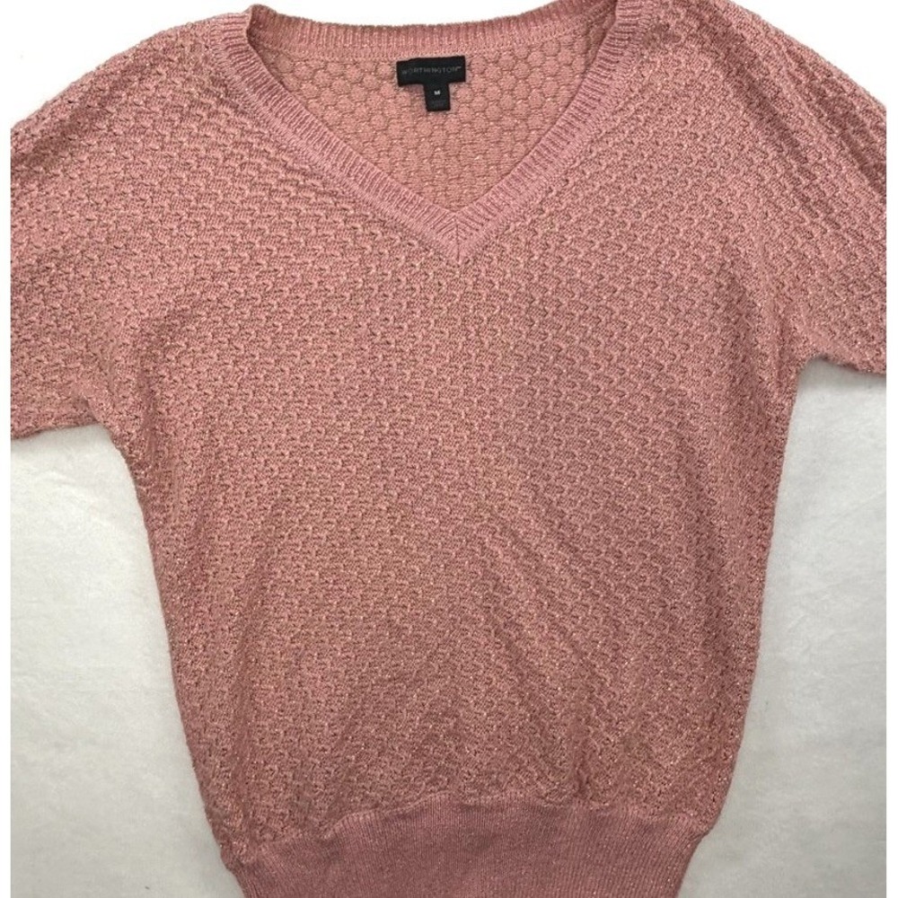 VTG Worthington Sweater M Dusty Pink Gold Thread Shimmer 80s Valley Girl Dolman